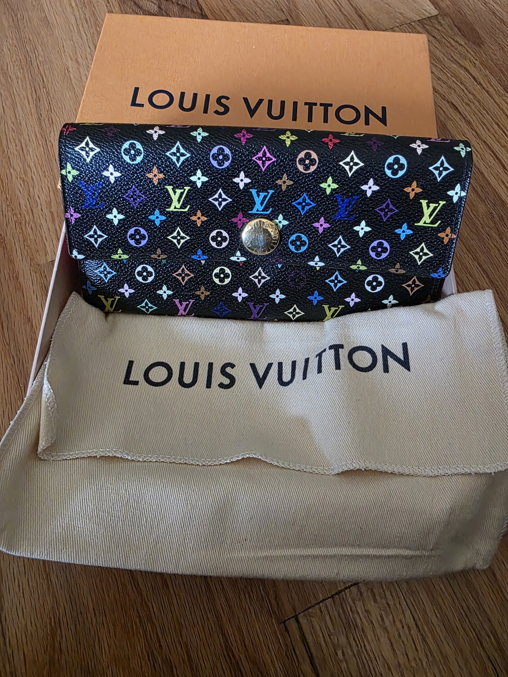 Full Inclusion Louis Vuitton Multicolor Murakami Monogram Black Canvas Wallet